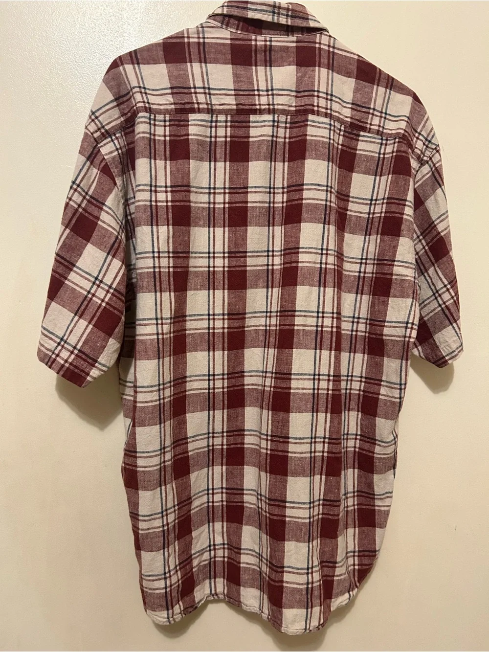 NWOT VTG Baxter Natural Men's Burgundy Plaid Short-Sleeve Cotton Linen Shirt M